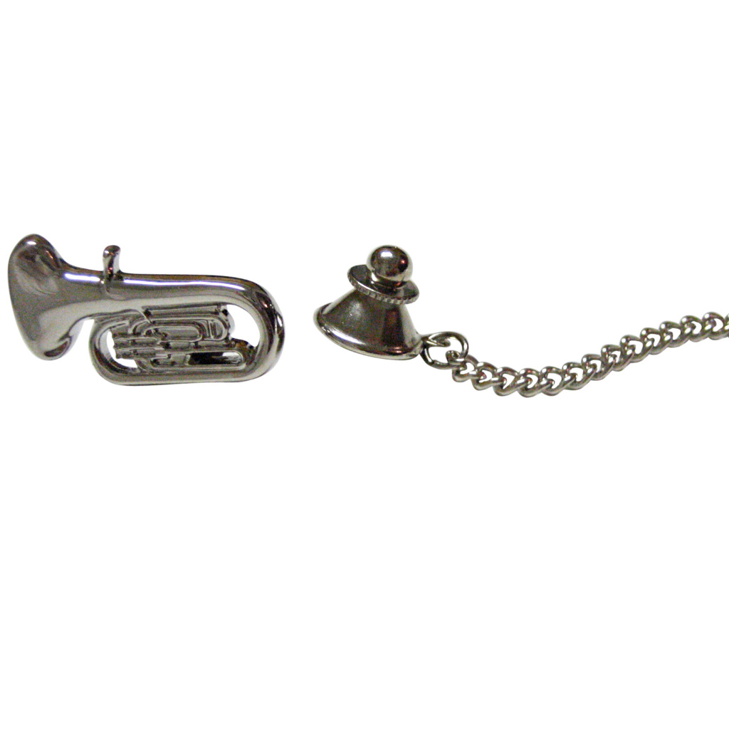 Silver Toned Tuba Music Instrument Tie Tack